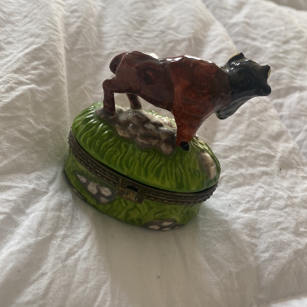 Hinged porcelain trinket box - buffalo - Picture 3 of 11